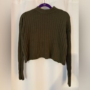 American Eagle Outfitters Olive Green Ribbed Knit Sweater